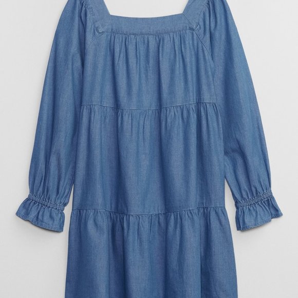 GAP Kids Tiered Chambray Square neck Dress / NWT / S or M - Picture 3 of 16